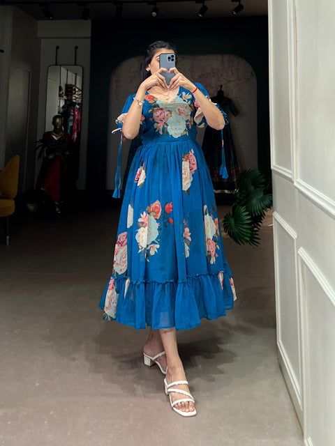 Firozi Graceful Floral Georgette Frock – Ethnic Summer Collection Main image