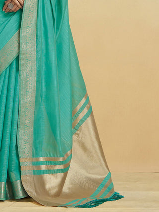 Firozi Graceful Woven Handloom Pure Cotton Saree with Chanderi Cotton Clothsvilla