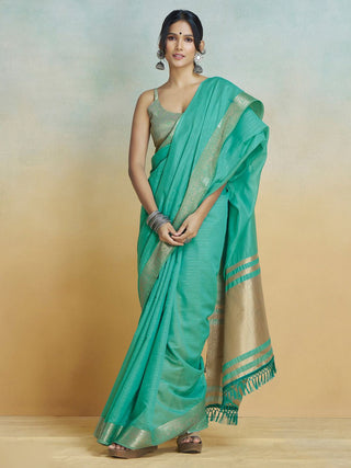 Firozi Graceful Woven Handloom Pure Cotton Saree with Chanderi Cotton Clothsvilla