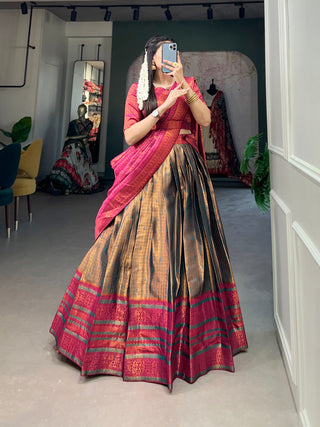 Firozi Jacquard Silk Lehenga Choli with Zari Weaving Work ClothsVilla