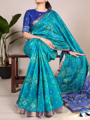 Firozi Patola Love Jacquard Silk Saree with Zari Weaving Work & Unstitched Blouse