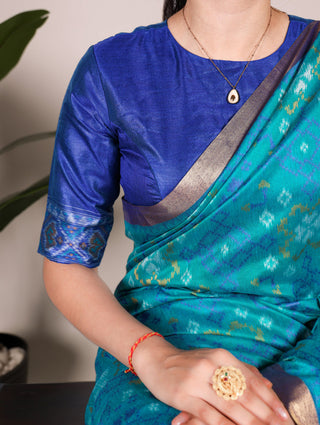 Firozi Patola Love Jacquard Silk Saree with Zari Weaving Work & Unstitched Blouse