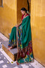 Firozi Polyester Viscose Chanderi Saree with Kalamkari Print & Zari Weaving ClothsVilla