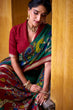 Load image into Gallery viewer, Firozi Polyester Viscose Chanderi Saree with Kalamkari Print &amp; Zari Weaving ClothsVilla