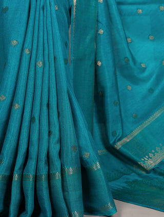 Firozi Premium Roop Silk Saree with Zari Weaving Work & Unstitched Blouse – 5.5 Meter Traditional Silk Saree ClothsVilla