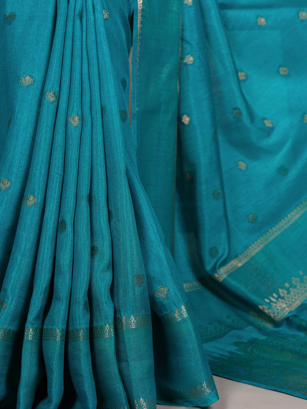 Firozi Premium Roop Silk Saree with Zari Weaving Work & Unstitched Blouse – 5.5 Meter Traditional Silk Saree ClothsVilla
