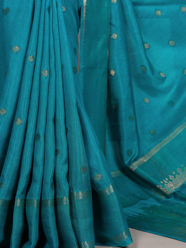 Firozi Premium Roop Silk Saree with Zari Weaving Work & Unstitched Blouse – 5.5 Meter Traditional Silk Saree ClothsVilla