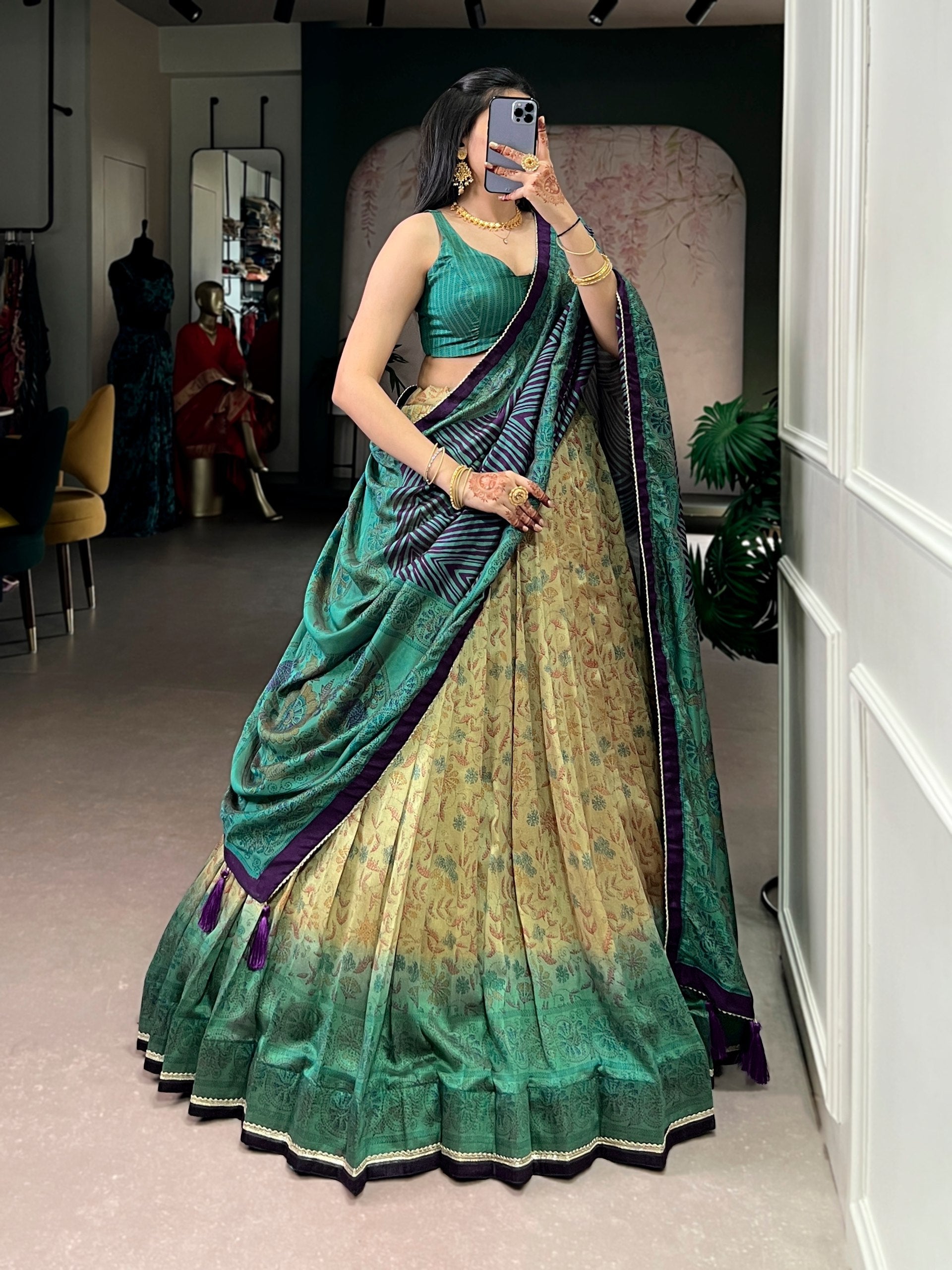 Firozi Printed Lehenga Choli with Dupatta ClothsVilla