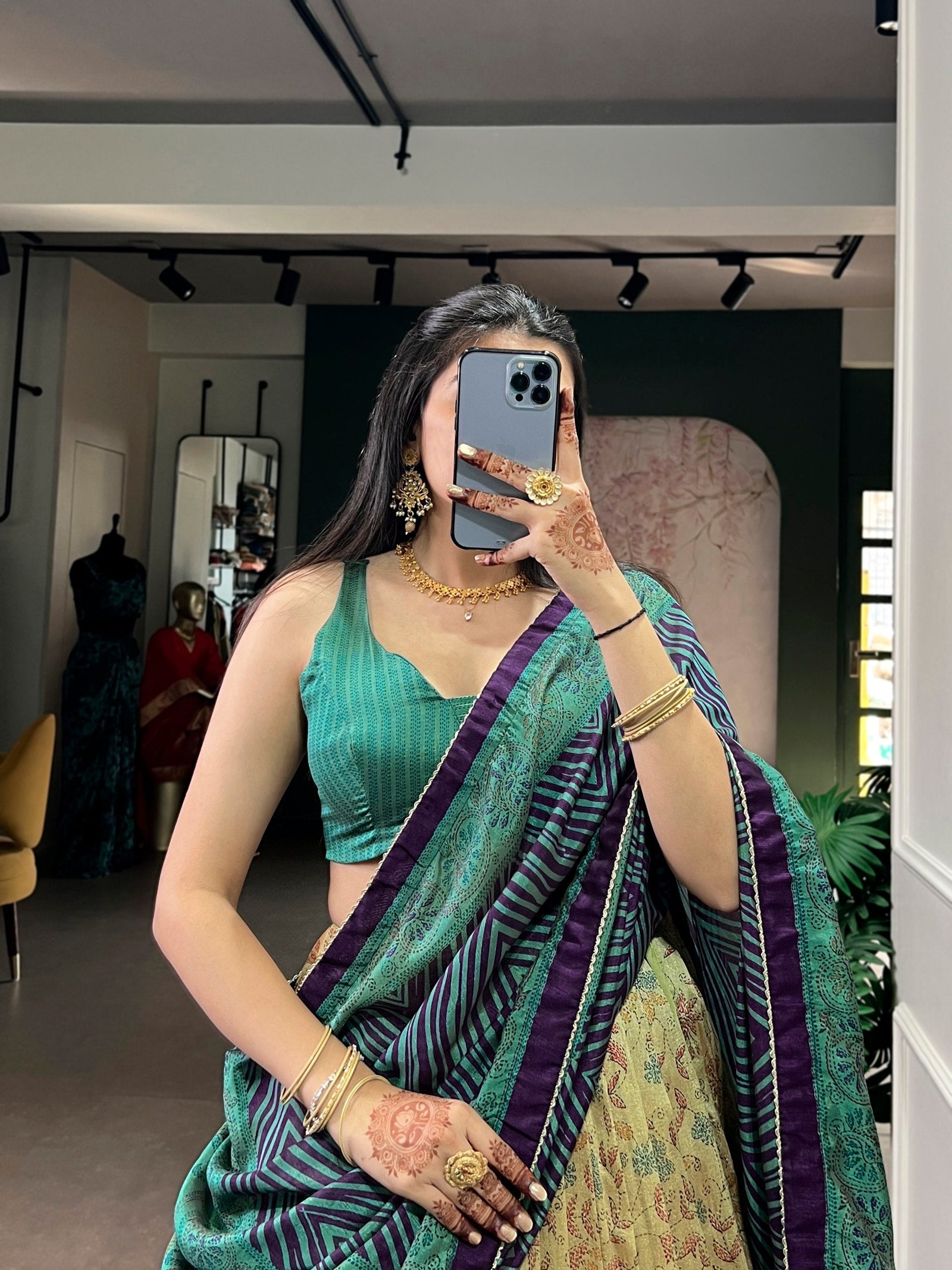Firozi Printed Lehenga Choli with Dupatta ClothsVilla