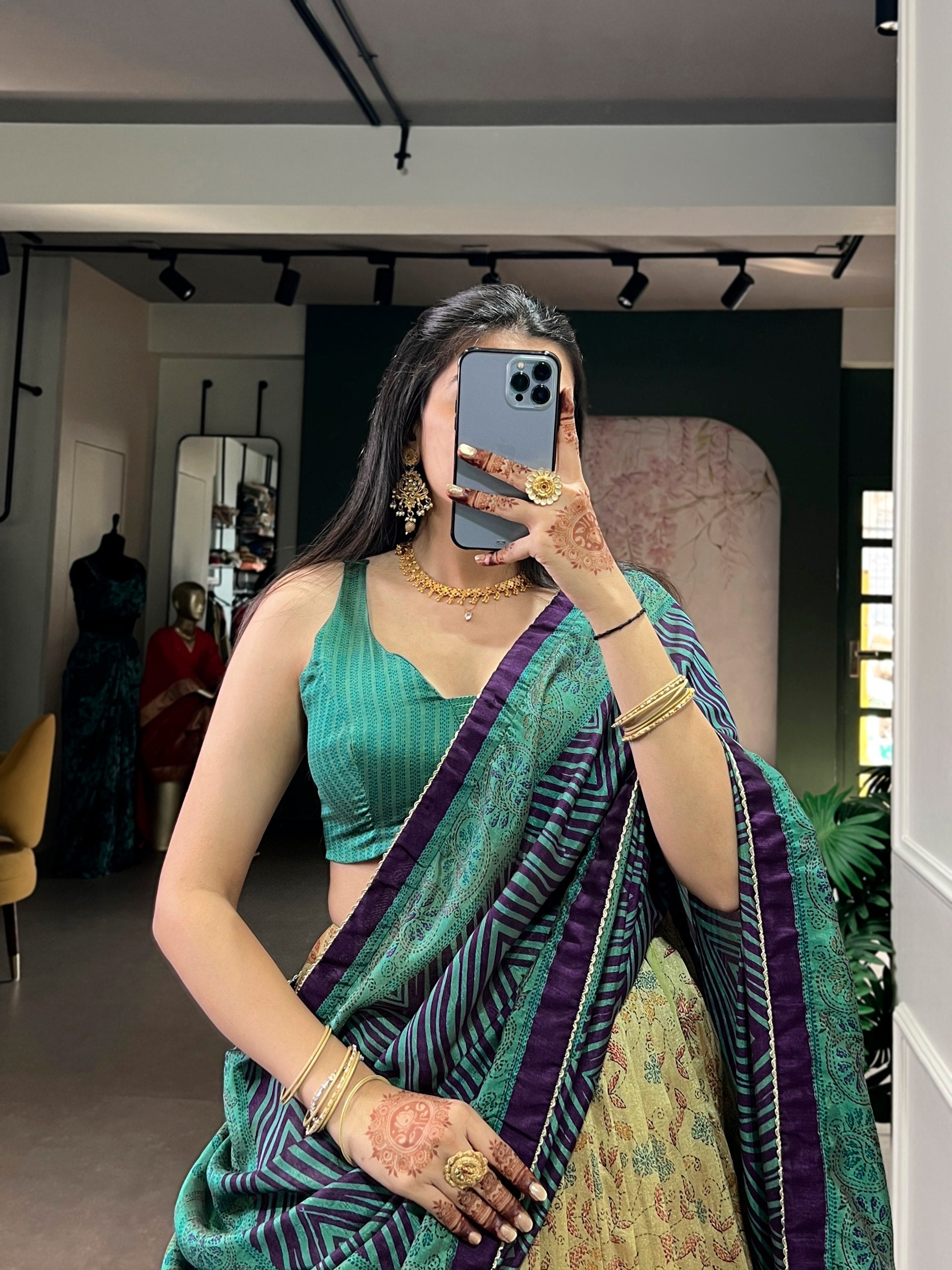 Firozi Printed Lehenga Choli with Dupatta ClothsVilla