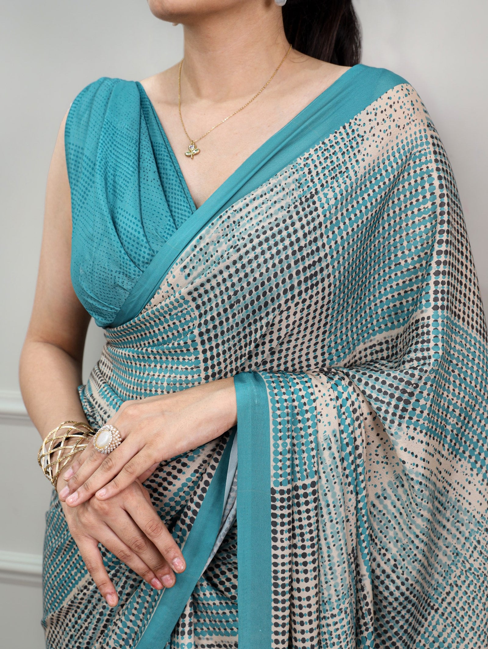 Firozi Printed Satin Silk Saree ClothsVilla