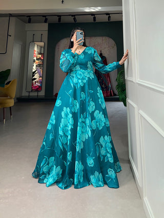 Firozi Ready-to-Wear Chiffon Gown with Floral Print ClothsVilla