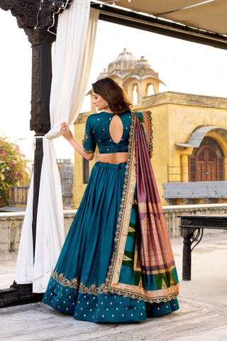 Firozi Silk Embroidered Lehenga Set ClothsVilla