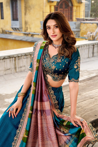 Firozi Silk Embroidered Lehenga Set ClothsVilla