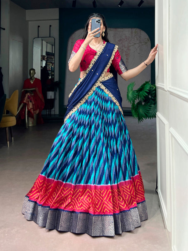 Firozi Silk Leheriya Print Lehenga Choli ClothsVilla