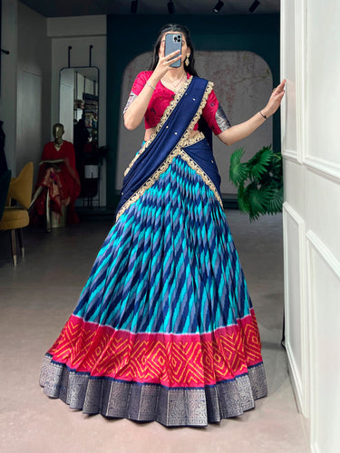 Firozi Silk Leheriya Print Lehenga Choli ClothsVilla