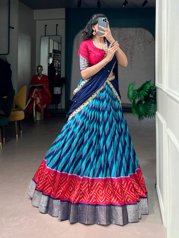 Firozi Silk Leheriya Print Lehenga Choli ClothsVilla