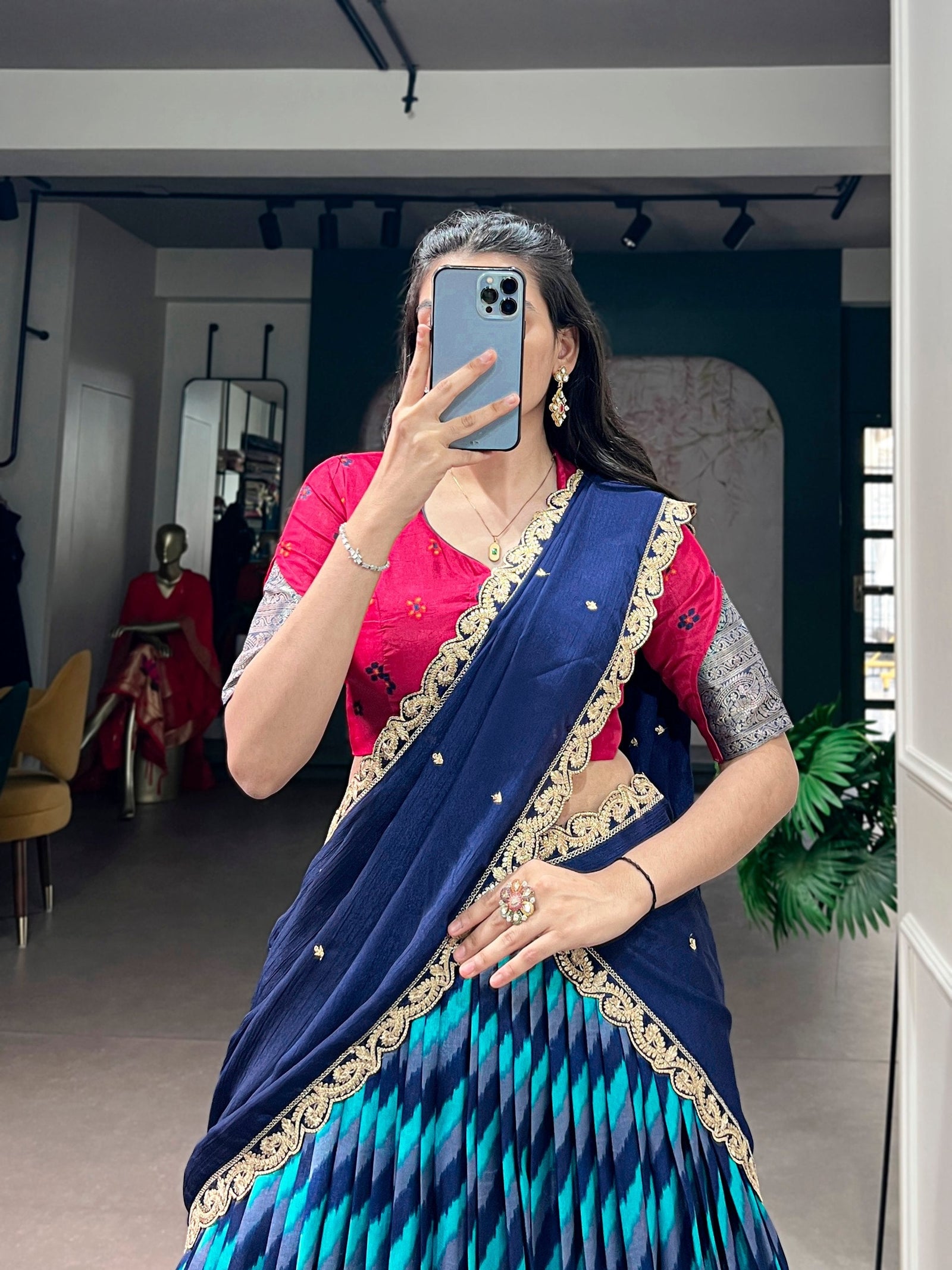 Firozi Silk Leheriya Print Lehenga Choli ClothsVilla