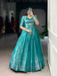 Firozi Stitched Kanjivaram Gown with Zari Weaving & Lace Touch-Up with Matching Koti – Elegant 2-Piece Ensemble ClothsVilla