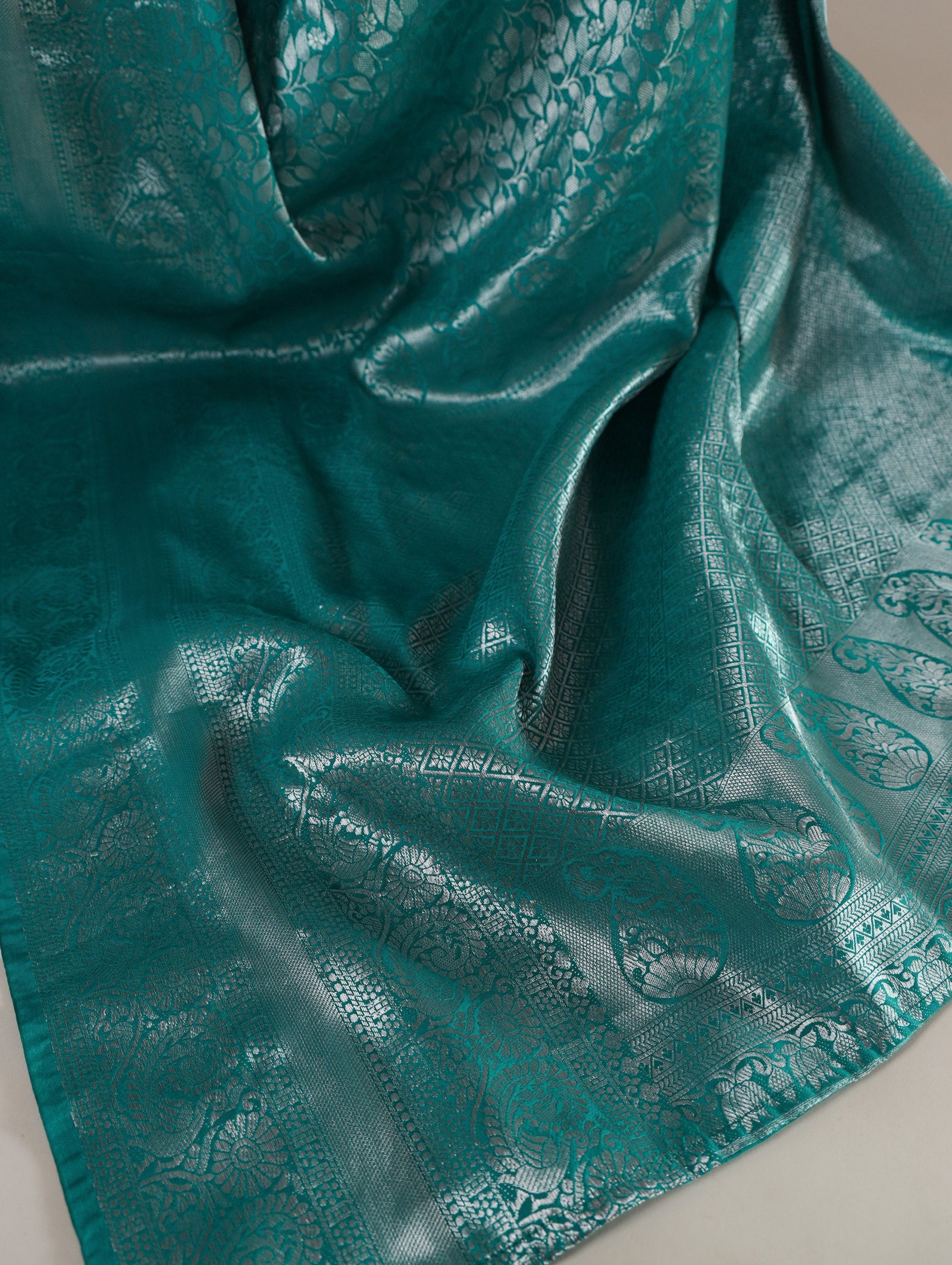 Firozi Timeless Kanjivaram Saree with Exquisite Zari Weaving ClothsVilla