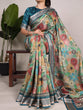 Load image into Gallery viewer, Firozi Tussar Silk Saree with Viscose Border – A Dreamy Blend of Elegance and Grace
