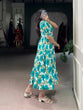 Load image into Gallery viewer, Firozi Vichitra Silk Floral Print Frock with 5-Meter Flair ClothsVilla