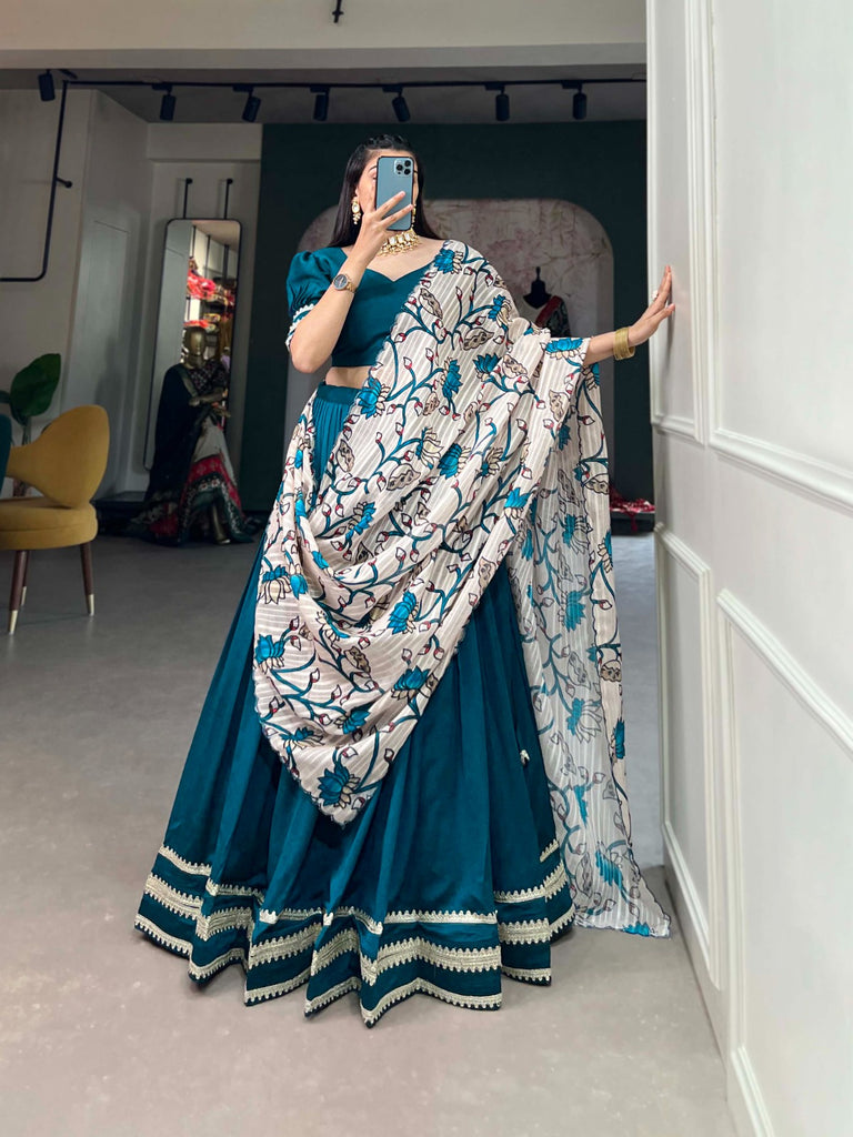 Alluring Firozi Vichitra Silk Lehenga Choli Set - Elegance Meets Sophistication ClothsVilla