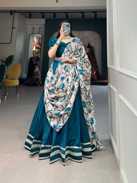 Alluring Firozi Vichitra Silk Lehenga Choli Set - Elegance Meets Sophistication ClothsVilla Main image