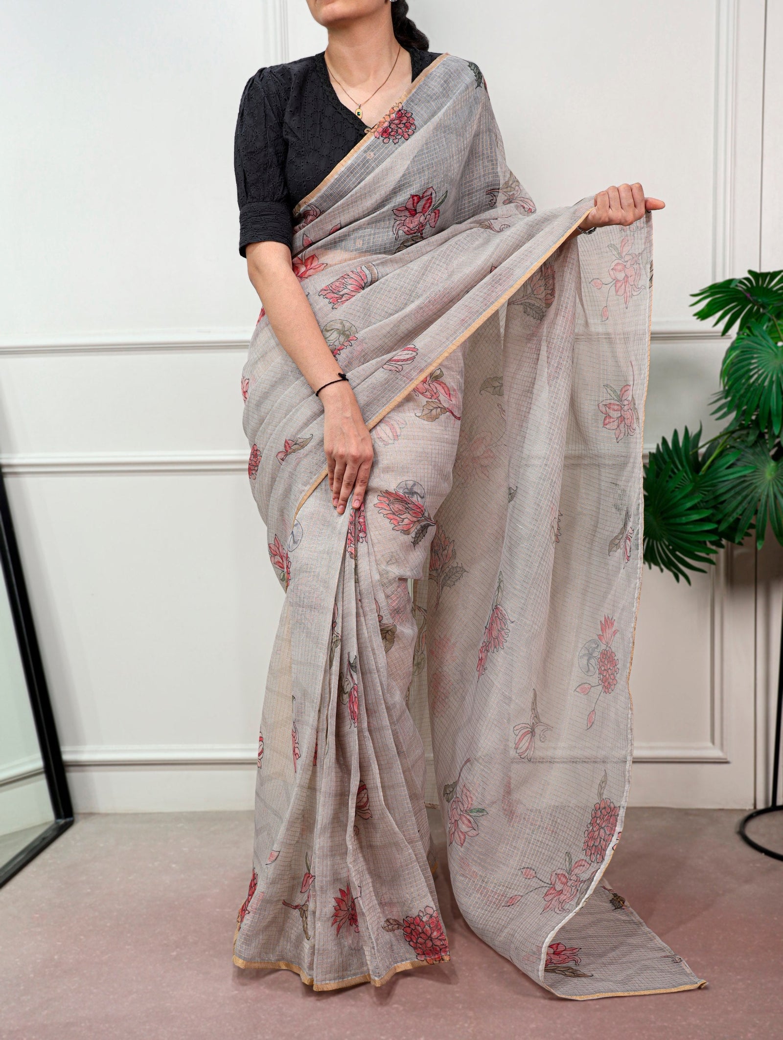 Floral Print Kota Doria Saree ClothsVilla