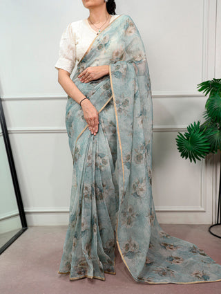 Floral Print Kota Doria Saree ClothsVilla