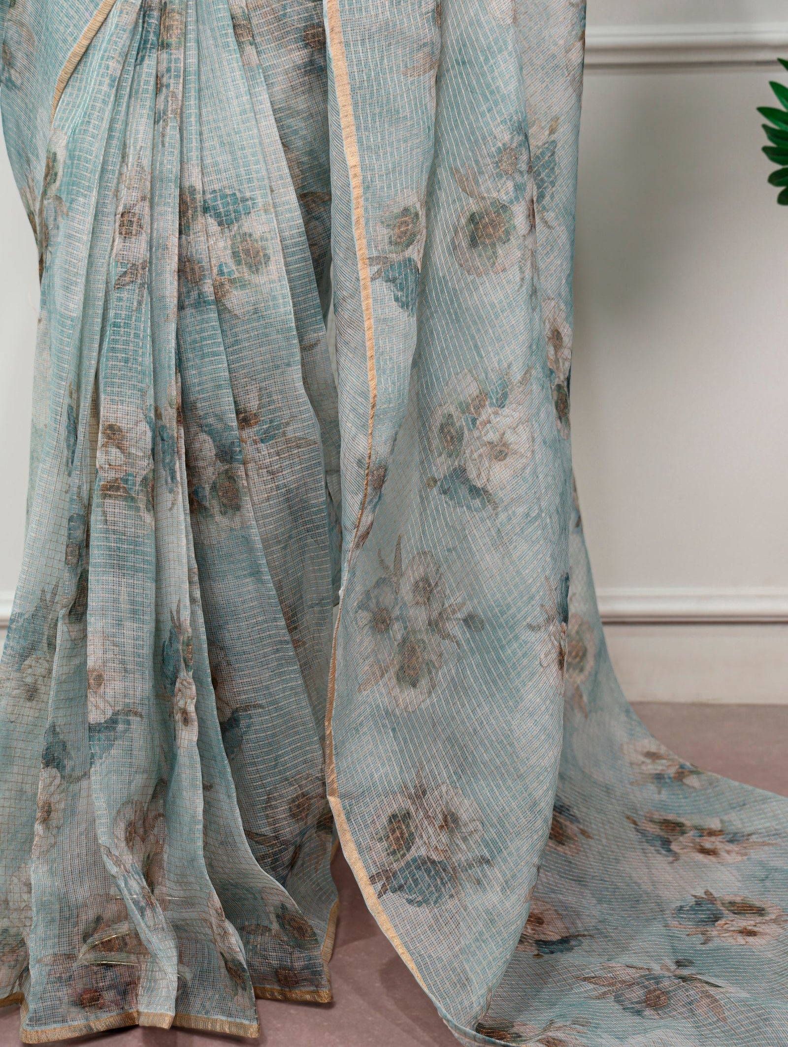 Floral Print Kota Doria Saree ClothsVilla