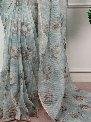 Floral Print Kota Doria Saree ClothsVilla