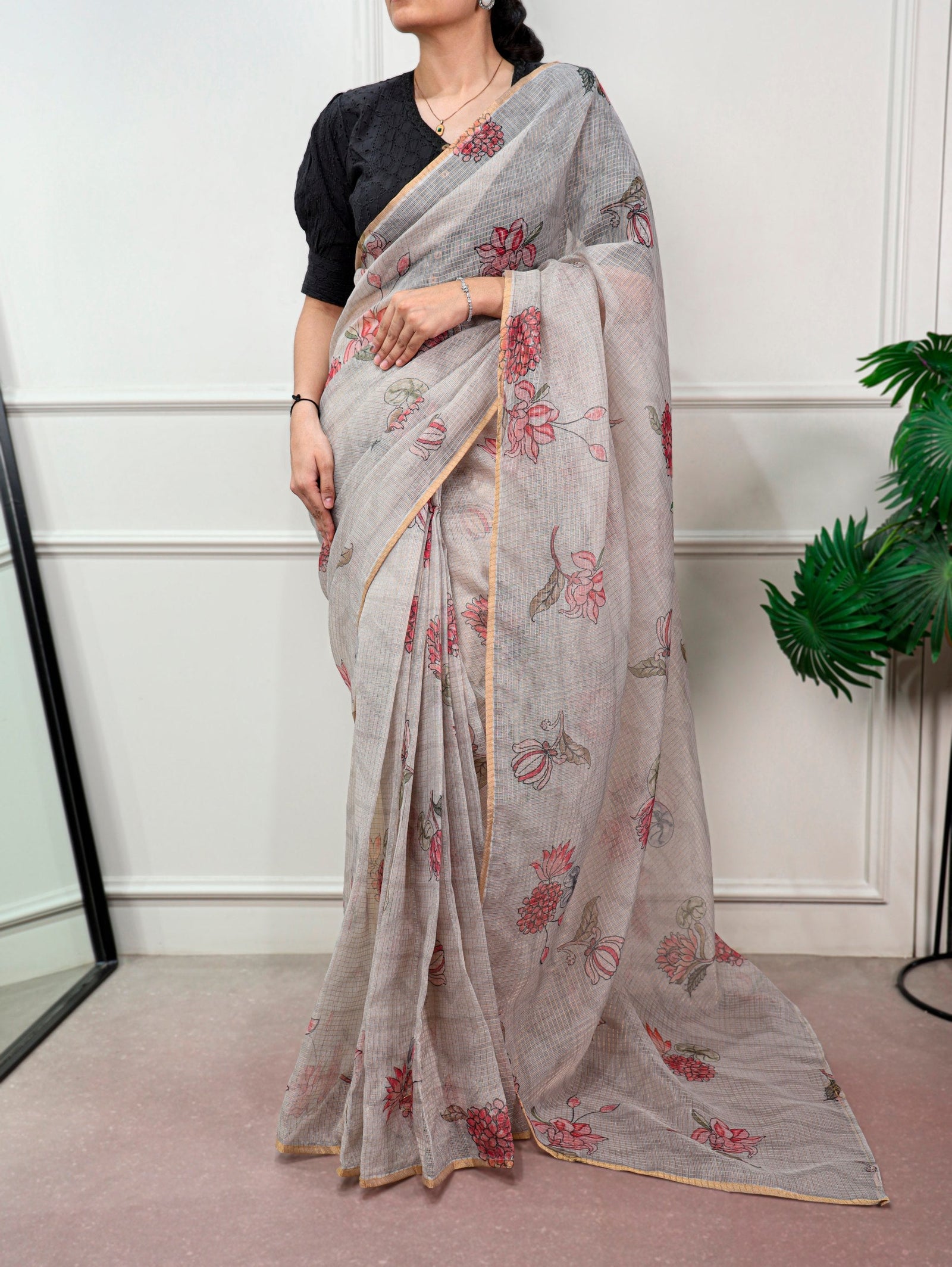 Floral Print Kota Doria Saree ClothsVilla