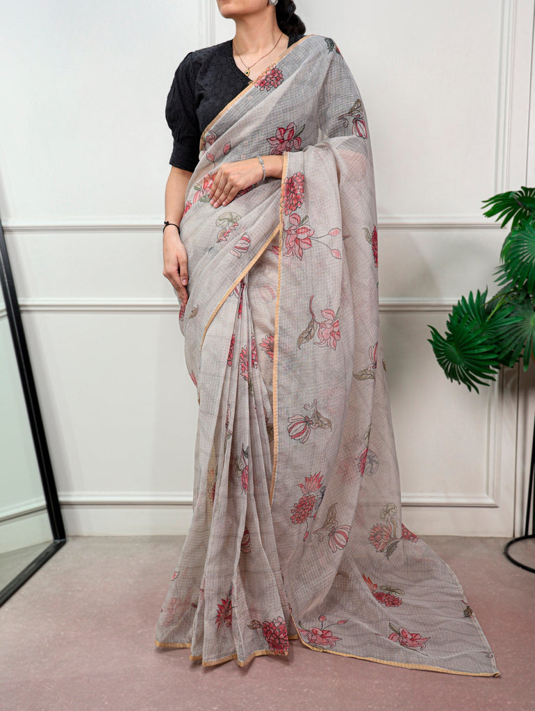 Floral Print Kota Doria Saree ClothsVilla
