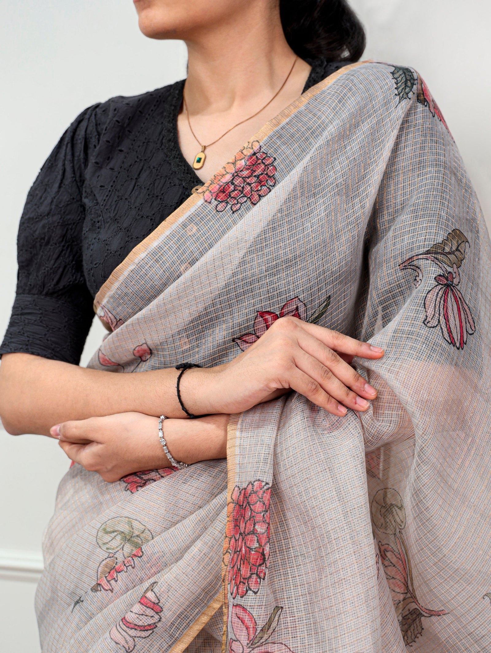 Floral Print Kota Doria Saree ClothsVilla
