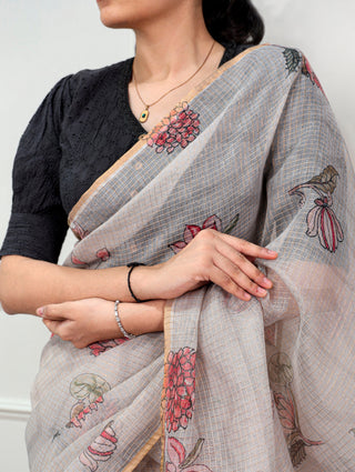 Floral Print Kota Doria Saree ClothsVilla