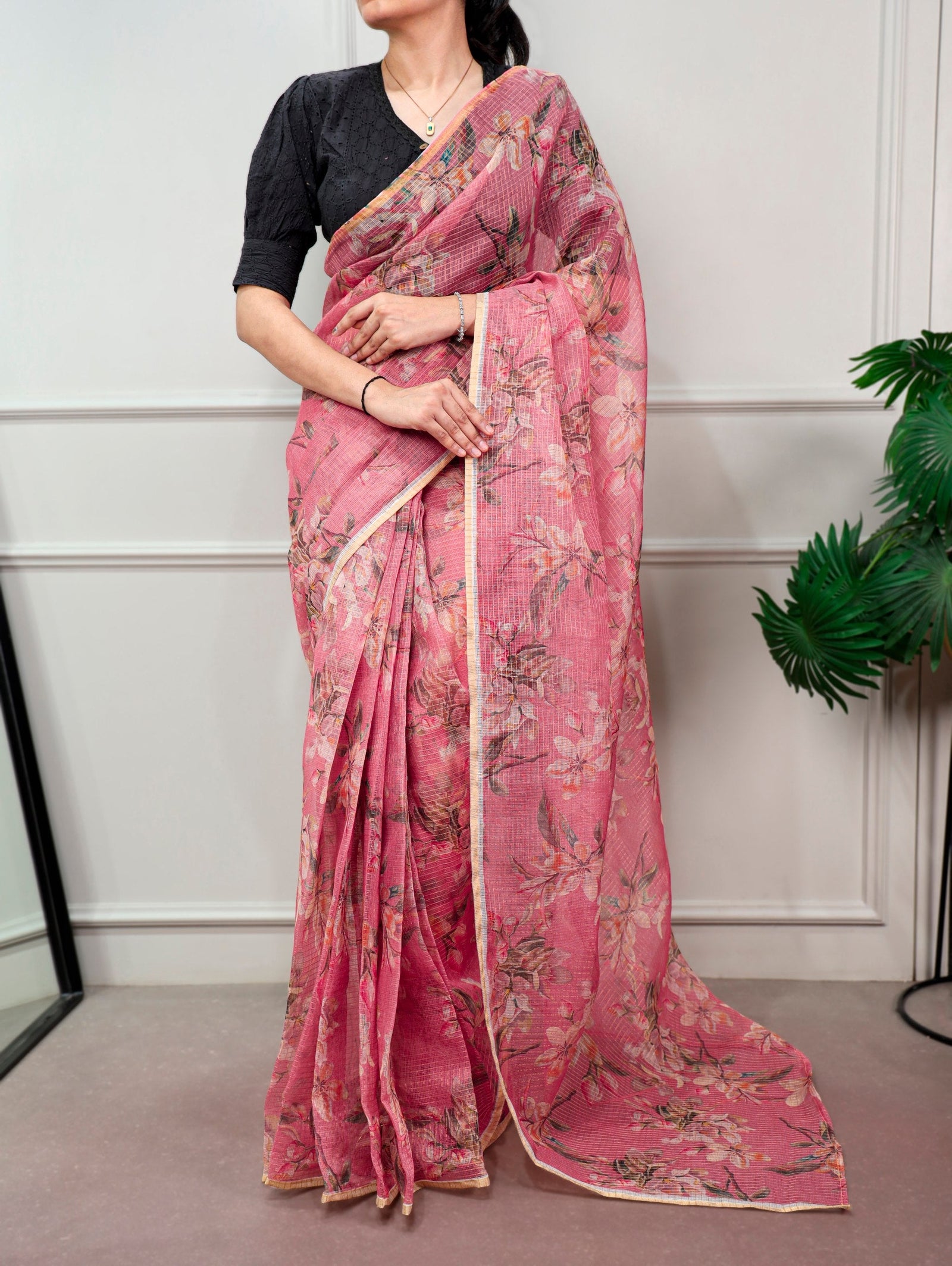 Floral Print Kota Doria Saree ClothsVilla