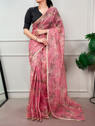 Floral Print Kota Doria Saree ClothsVilla