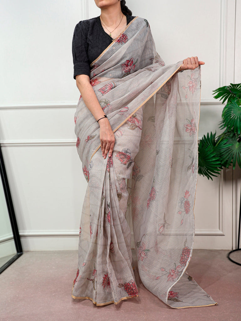 Floral Print Kota Doria Saree ClothsVilla