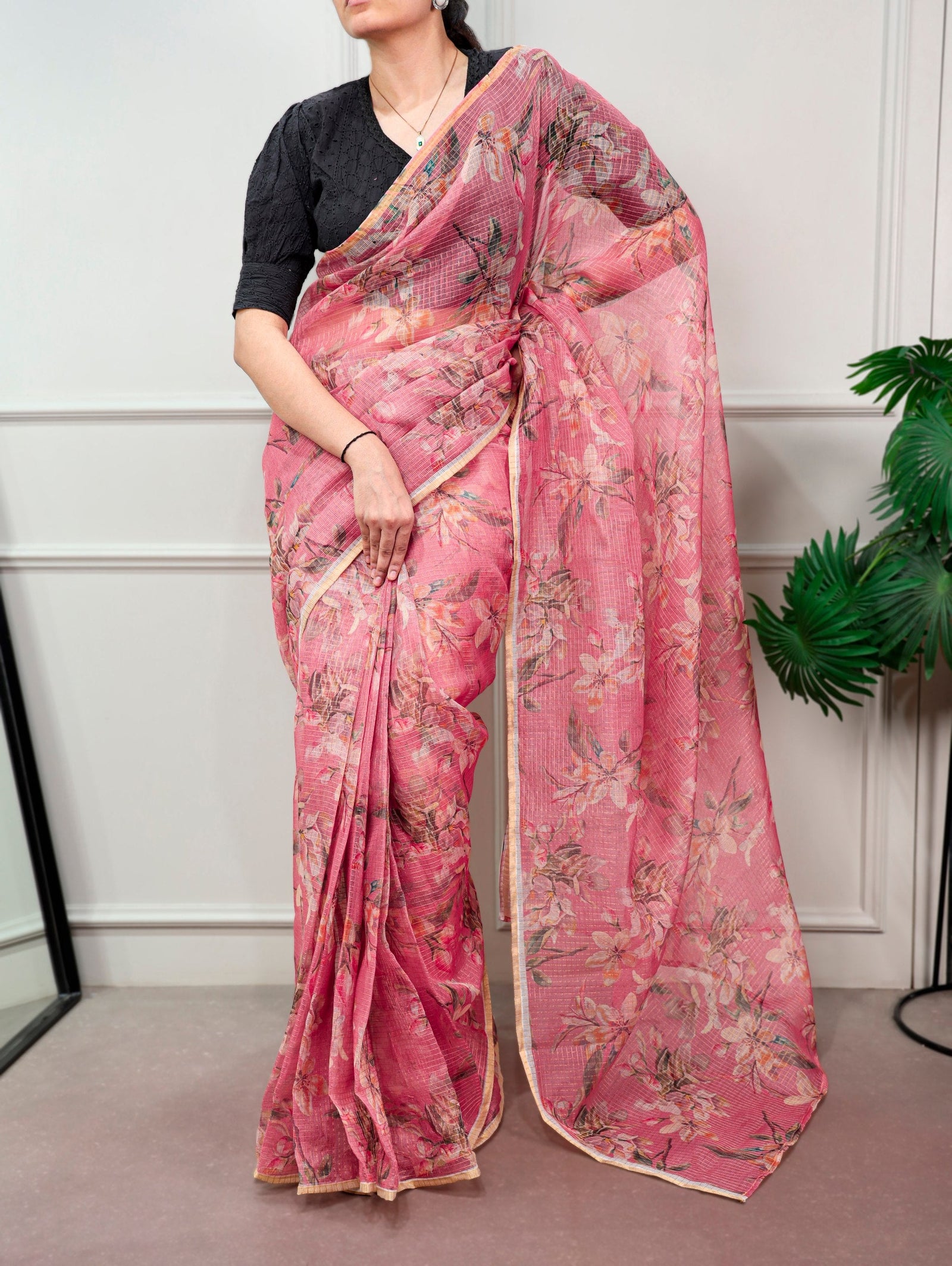 Floral Print Kota Doria Saree ClothsVilla