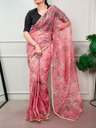 Floral Print Kota Doria Saree ClothsVilla