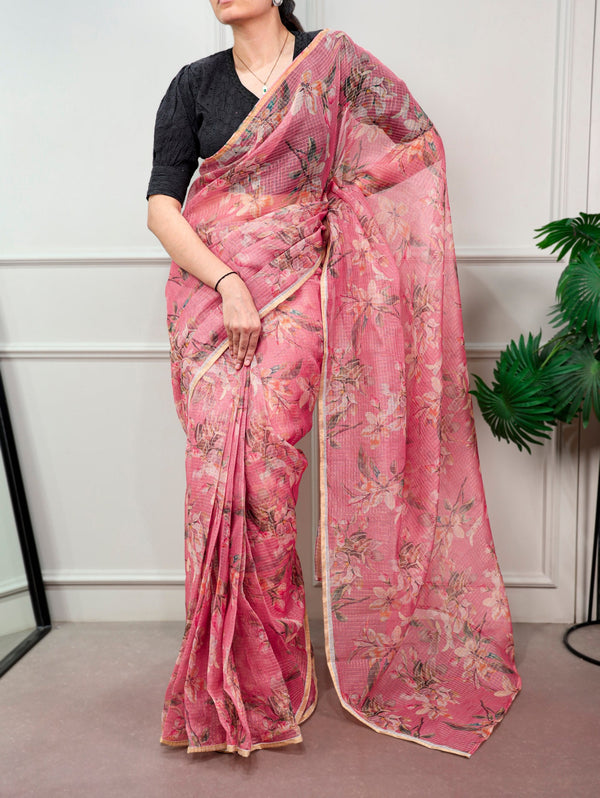 Floral Print Kota Doria Saree ClothsVilla