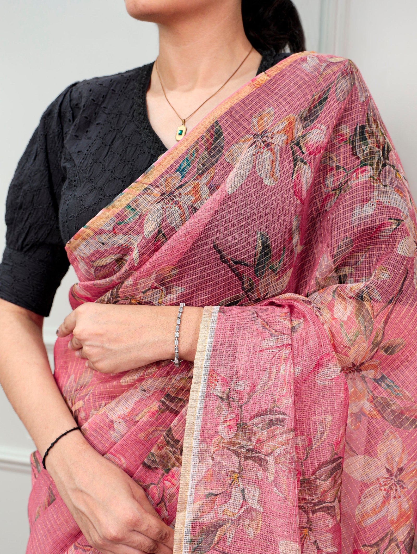 Floral Print Kota Doria Saree ClothsVilla