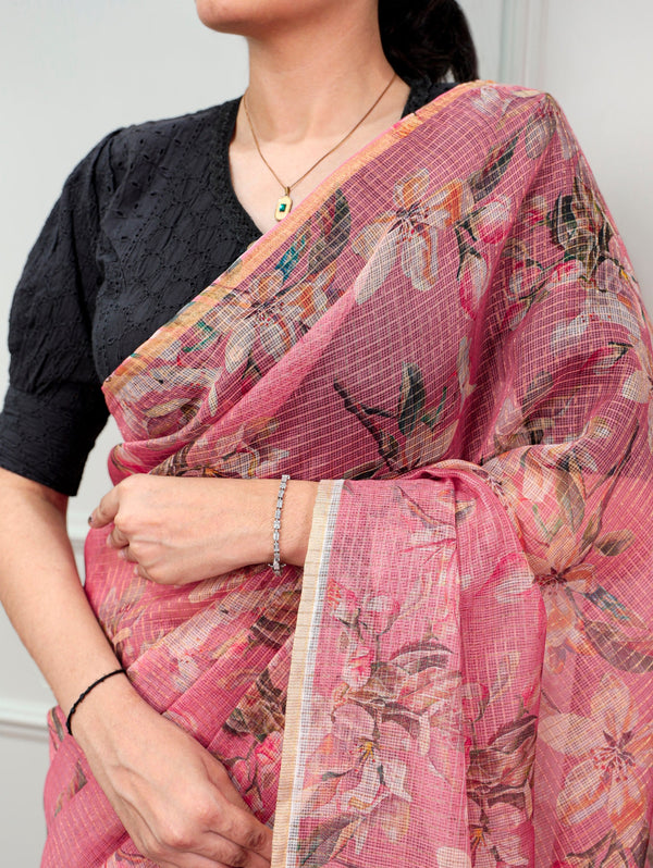 Floral Print Kota Doria Saree ClothsVilla