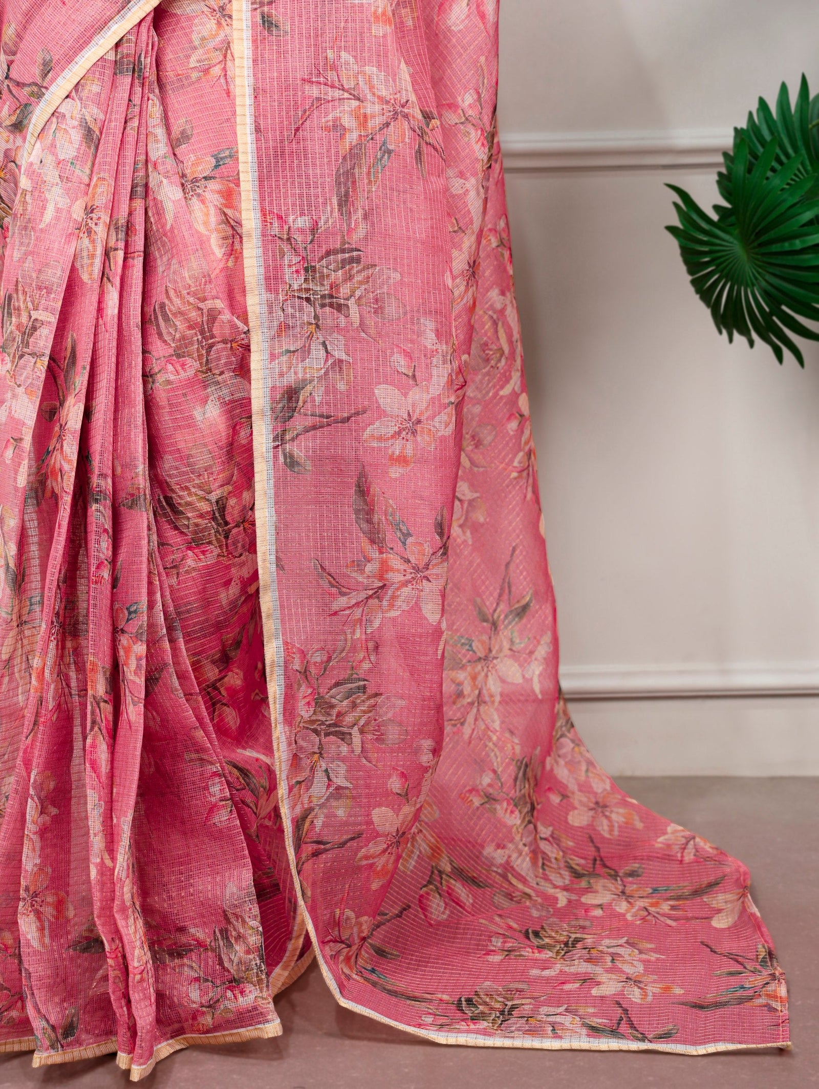 Floral Print Kota Doria Saree ClothsVilla