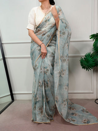 Floral Print Kota Doria Saree ClothsVilla