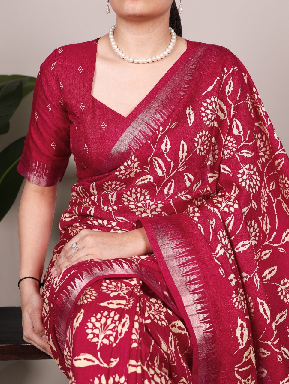 Floral Printed Slub Silk Saree ClothsVilla