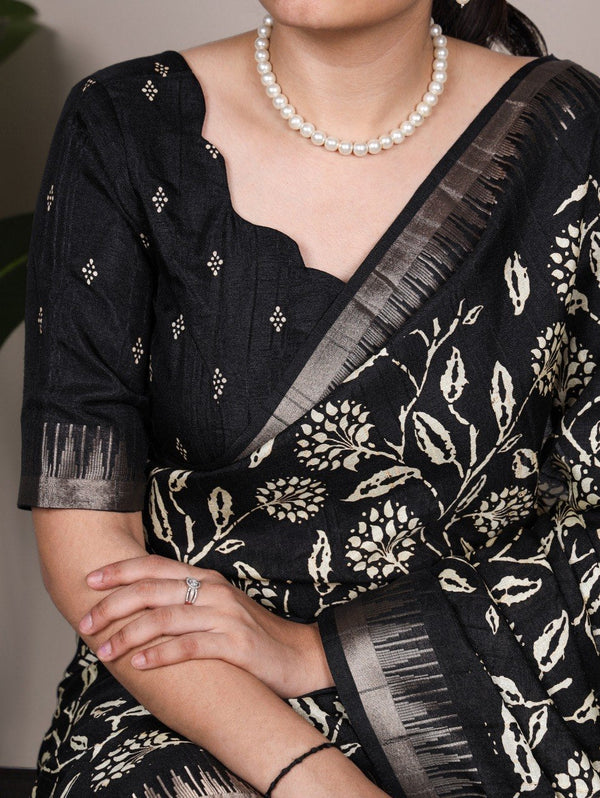 Floral Printed Slub Silk Saree ClothsVilla