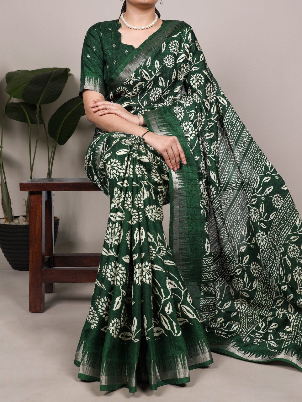 Floral Printed Slub Silk Saree ClothsVilla