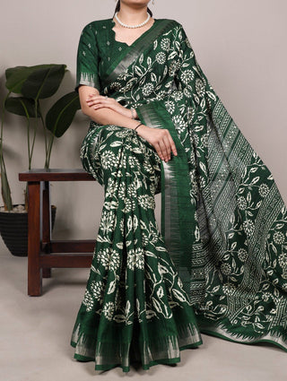 Floral Printed Slub Silk Saree ClothsVilla